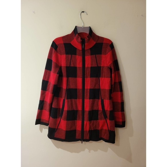 Adrienne Vittadini Red and Black Plaid Zippered Women's Cardigan Size XL - Picture 3 of 6